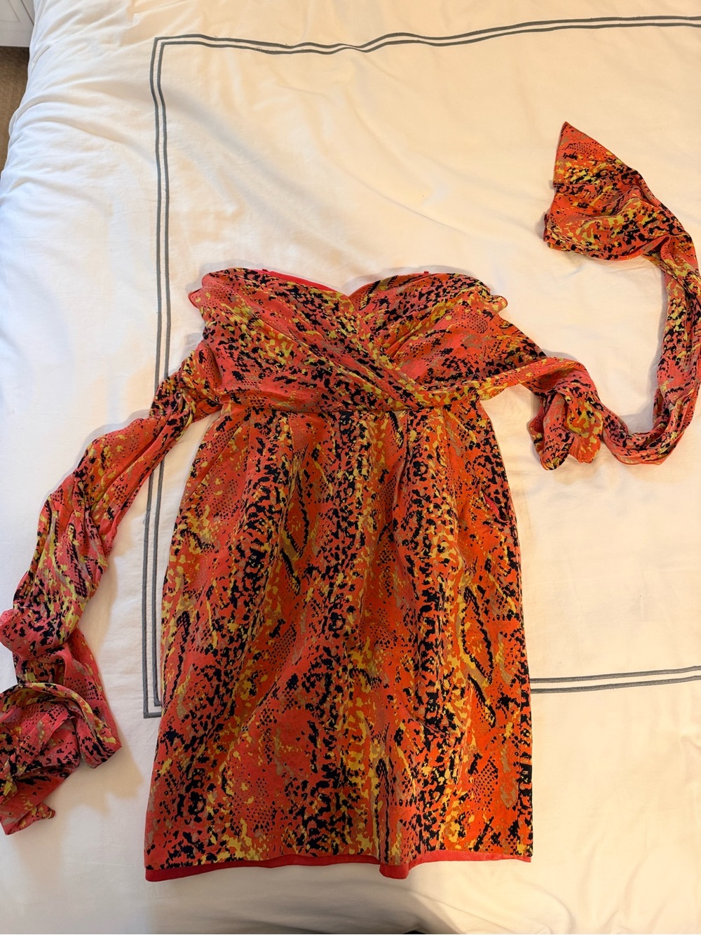 DKNY Orange and Pink One-Shoulder Animal-Print Dress